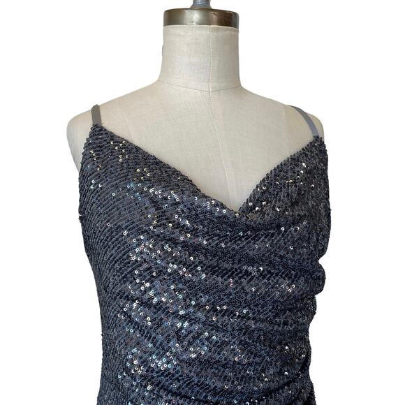 Laundry Shelli Segal  maxi dress size 10 y2k fairy black sequin mesh sparkle VTG - Picture 2 of 9